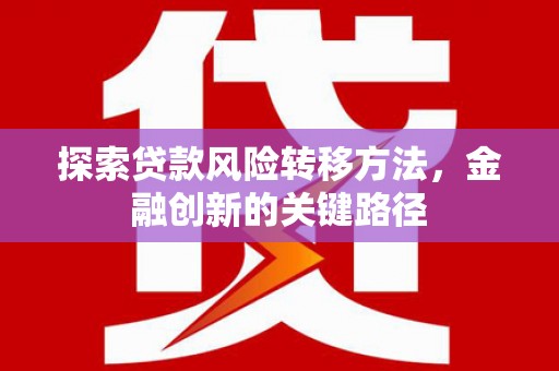 墨江探索贷款风险转移方法，金融创新的关键路径